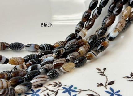 6x12 mm Barrel Shape Smooth Black Brown White Mixed Agate 15 Inches Strand 32 Beads #4828