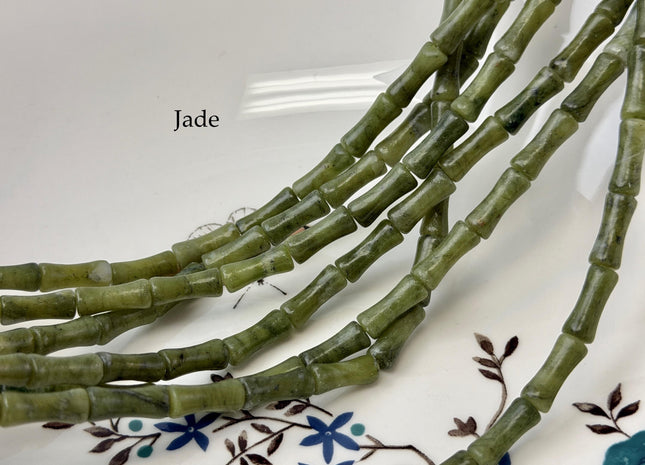 5x12 mm Bone Shape Green Aventurine/Jade Gemstones Beads 15 Inches Strand 31 Beads #4831