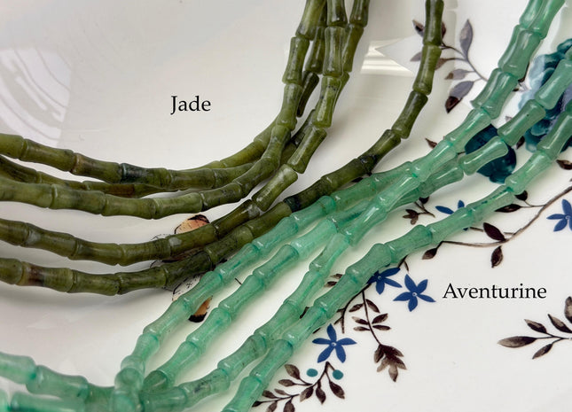5x12 mm Bone Shape Green Aventurine/Jade Gemstones Beads 15 Inches Strand 31 Beads #4831