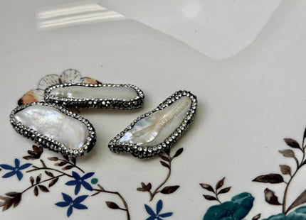 One Piece 14-17x25-37mm Natural White or Gray Biwa Stick Pearl with Pave Hematite Rhinestone/Cubic Zirconia Pearl Pendant #362