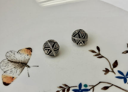 11 mm Antique Bali Style 925 Sterling Silver Round Bead Vintage Style Oxidized Silver Bead 1.5 mm Hole #447