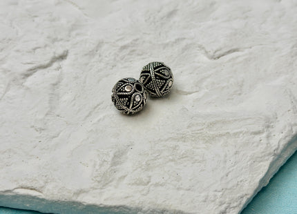 11 mm Antique Bali Style 925 Sterling Silver Round Bead Vintage Style Oxidized Silver Bead 1.5 mm Hole #447