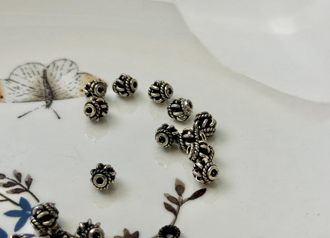 One Piece 6mm 925 Sterling Silver Tibetan Style Silver Spacer Ball Genuine Sterling Silver Spacer Bali Antique Beads #10393