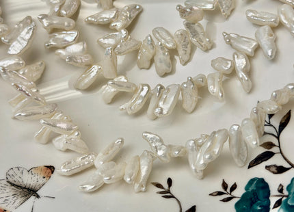 6-7x14-18mm Natural White Top Drilled Biwa Stick Freshwater Pearl Beads 15 Inch Strand #P3469