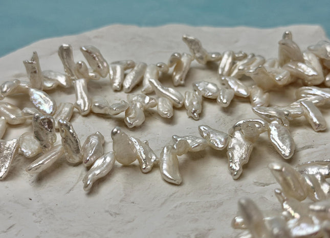 6-7x14-18mm Natural White Top Drilled Biwa Stick Freshwater Pearl Beads 15 Inch Strand #P3469