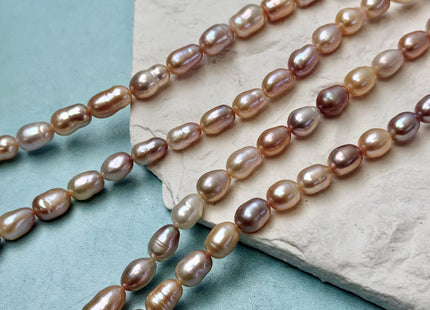 6-7x8-12 mm Mixed Peach Mauve Pink Color Baroque Freshwater Pearl 15.5 Inches Strand 42 Beads #P3490