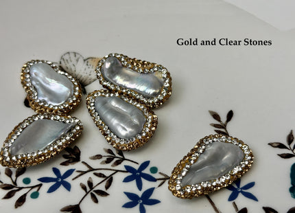 One Piece 12-15x25-31mm Gray Biwa Stick Pearl with Pave Hematite Gold Rhinestone/Cubic Zirconia Pearl Pendant #P3456