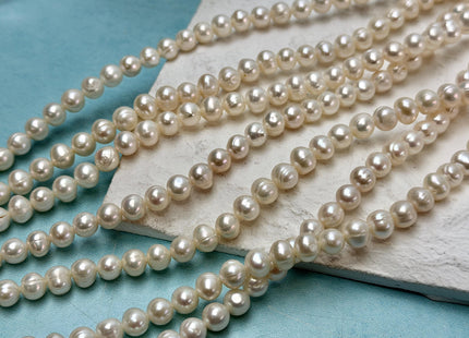 6-7 mm Natural White Potato Shape Freshwater Pearls 15.5 Inch Strand 64 Beads #P3459