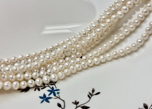 6-7 mm Natural White Potato Shape Freshwater Pearls 15.5 Inch Strand 64 Beads #P3459
