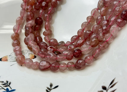 7-8x7-10 mm Pink Strawberry Quartz Pebble Nugget Gemstones 15.5 Inches Strand 47 Beads #4826