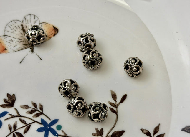 One Piece 9mm 925 Sterling Silver Tibetan Style Silver Spacer Ball Genuine Sterling Silver Spacer Bali Antique Beads #10396