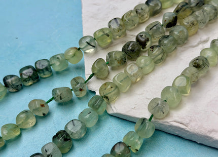 7-11mm Smooth Round Cube Dice Square Shape Prehnite Beads Natural Multi Green Color Prehnite Gemstone 15.5 Inches 45-46 Pieces #3693