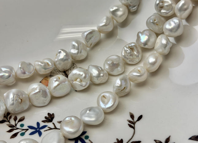 12-14 mm Natural White Large Keshi Freshwater Pearls Nugget Shape Keshi 32 Beads #P3489