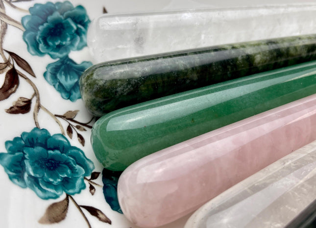 10-20x120 mm Gua Sha Wand Body Facial Massage Tool Clear Quartz, Rose Quartz, Green Jade, Green Aventurine Premium Gemstones #4000-E