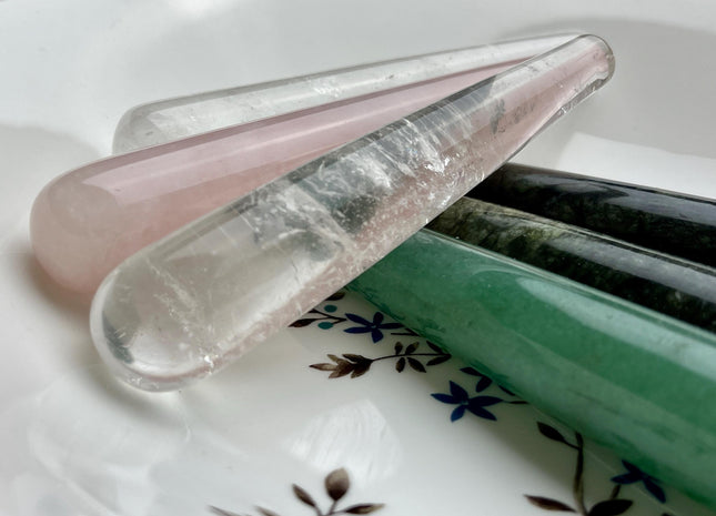 10-20x120 mm Gua Sha Wand Body Facial Massage Tool Clear Quartz, Rose Quartz, Green Jade, Green Aventurine Premium Gemstones #4000-E
