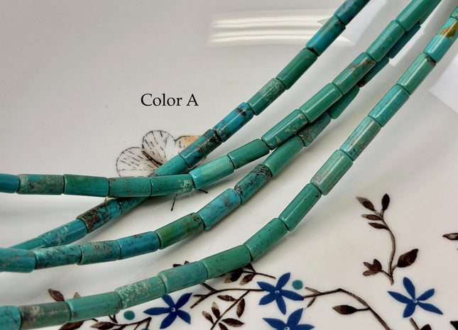 4x10-11 mm Natural Turquoise Tube Shape Turquoise Gemstone 16 Inches Strand 38 Beads #4861