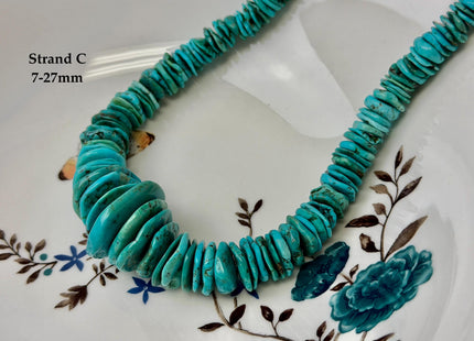 One-Of-A-Kind 7-28mm Natural Turquoise Graduated Rondelle Disc Shape Natural Color Turquoise Gemstones 15.5 Inches Strand #4820