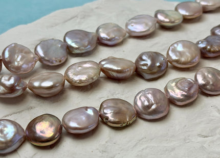 15-18 mm AAA Natural Mauve Pink Freshwater Large Thick Coin Pearls 19 Beads 15 Inch Strand #P3491