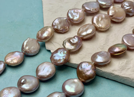15-18 mm AAA Natural Mauve Pink Freshwater Large Thick Coin Pearls 19 Beads 15 Inch Strand #P3491
