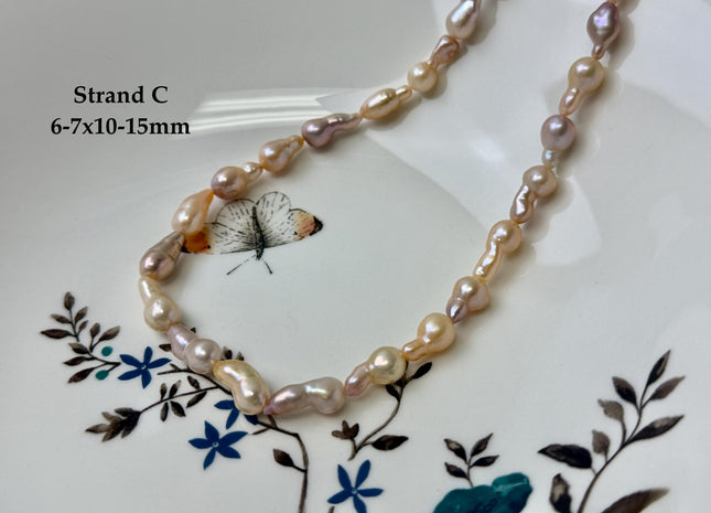One-Of-A-Kind 6-7x9-19 mm AAA Natural Mixed Dark Mauve Light Pink Peach Color Freshwater Baroque Pearl Beads #P3461