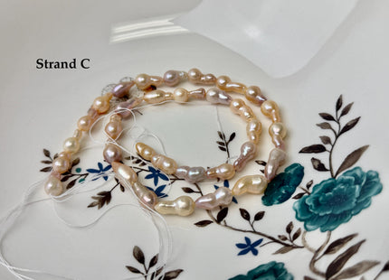 One-Of-A-Kind 6-7x9-19 mm AAA Natural Mixed Dark Mauve Light Pink Peach Color Freshwater Baroque Pearl Beads #P3461