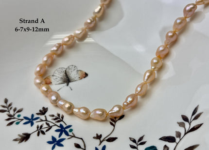 One-Of-A-Kind 6-7x9-19 mm AAA Natural Mixed Dark Mauve Light Pink Peach Color Freshwater Baroque Pearl Beads #P3461
