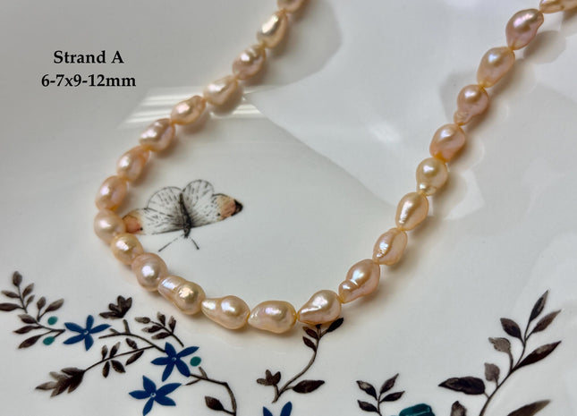 One-Of-A-Kind 6-7x9-19 mm AAA Natural Mixed Dark Mauve Light Pink Peach Color Freshwater Baroque Pearl Beads #P3461