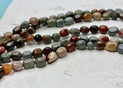 7-8x7-10 mm Gray Brown Green Picasso Jasper Pebble Nugget Gemstones 15.5 Inches Strand 42 Beads #4827