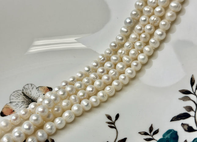 6-6.5 mm Half Strand White Potato Freshwater Pearls 1.5mm 1.8mm 2.1mm Hole Large Hole White Pearl 31 Beads #P3462