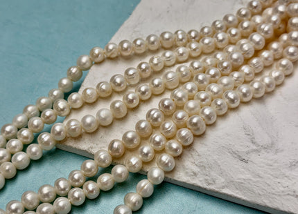 6-6.5 mm Half Strand White Potato Freshwater Pearls 1.5mm 1.8mm 2.1mm Hole Large Hole White Pearl 31 Beads #P3462