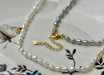 14/15/16/17/18/20 Inches Minimalist Tiny Dainty Rice Nugget Pearl Chocker Necklace W/Gold Filled Silver Clasp Gift For Her #NK0009