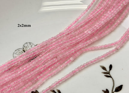 2x2mm 4x4mm Micro Faceted Cube Dice Square Shape Rose Quartz Diamond Cut Pink Gemstone Beads 15 Inches Strand #3563