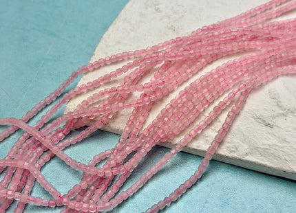 2x2mm 4x4mm Micro Faceted Cube Dice Square Shape Rose Quartz Diamond Cut Pink Gemstone Beads 15 Inches Strand #3563