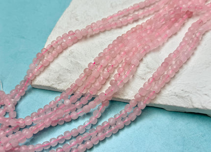 2x2mm 4x4mm Micro Faceted Cube Dice Square Shape Rose Quartz Diamond Cut Pink Gemstone Beads 15 Inches Strand #3563