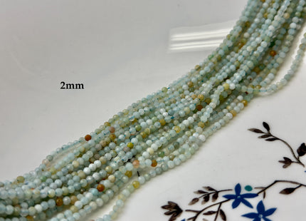 2mm 3mm 4mm Faceted Round Natural Amazonite Gemstone Beads Natural Blue Green Color Tiny Amazonite Beads 15.5 Inches #3677