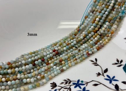 2mm 3mm 4mm Faceted Round Natural Amazonite Gemstone Beads Natural Blue Green Color Tiny Amazonite Beads 15.5 Inches #3677