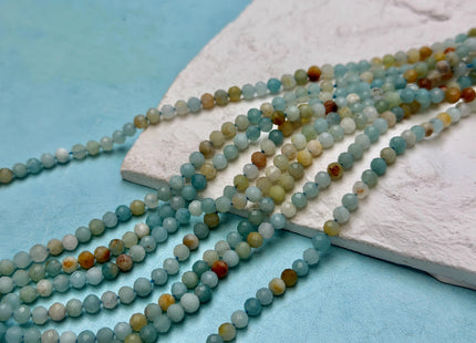 2mm 3mm 4mm Faceted Round Natural Amazonite Gemstone Beads Natural Blue Green Color Tiny Amazonite Beads 15.5 Inches #3677