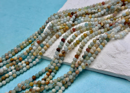 2mm 3mm 4mm Faceted Round Natural Amazonite Gemstone Beads Natural Blue Green Color Tiny Amazonite Beads 15.5 Inches #3677