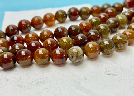12-20mm Smooth Round Natural Dragon Vein Fire Carnelian Agate Gemstone Brown Green Orange Carnelian Beads 15.5 Inches Strand #4842