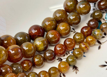 12-20mm Smooth Round Natural Dragon Vein Fire Carnelian Agate Gemstone Brown Green Orange Carnelian Beads 15.5 Inches Strand #4842