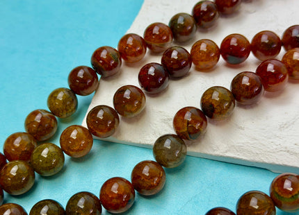 12-20mm Smooth Round Natural Dragon Vein Fire Carnelian Agate Gemstone Brown Green Orange Carnelian Beads 15.5 Inches Strand #4842