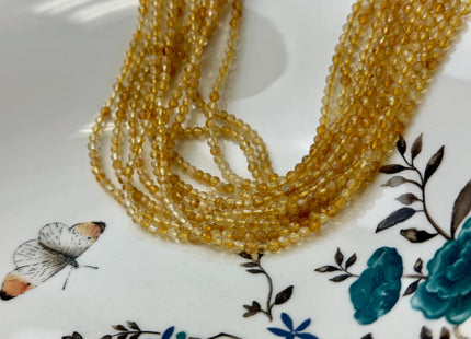 2 mm 3 mm 4 mm Faceted Round Yellow Honey Citrine Gemstone Loose Beads 15.5 Inches Strand #4843