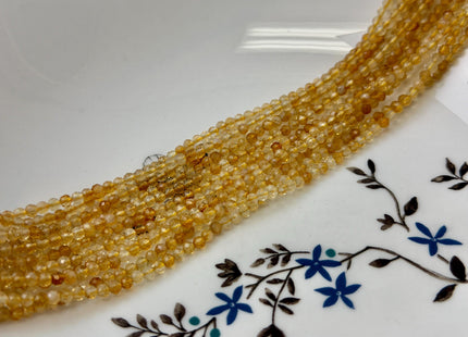 2 mm 3 mm 4 mm Faceted Round Yellow Honey Citrine Gemstone Loose Beads 15.5 Inches Strand #4843