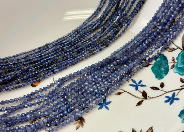 2 mm Micro Faceted Round Natural Iolite Gemstone Beads Tiny Blue Iolite Beads 15 Inches Strand #2058