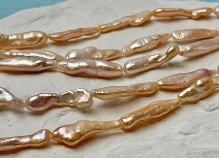 7-8x26-33 mm AAA Natural Mauve Peach Pink Biwa Stick Freshwater Pearl Beads Super High Luster Unique Keshi Stick Pearls #P3492