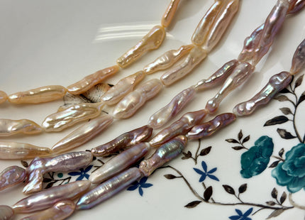 7-8x26-33 mm AAA Natural Mauve Peach Pink Biwa Stick Freshwater Pearl Beads Super High Luster Unique Keshi Stick Pearls #P3492