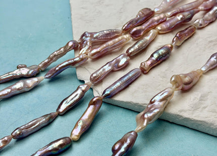 7-8x26-33 mm AAA Natural Mauve Peach Pink Biwa Stick Freshwater Pearl Beads Super High Luster Unique Keshi Stick Pearls #P3492