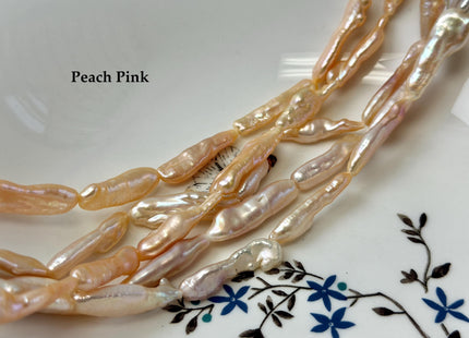 7-8x26-33 mm AAA Natural Mauve Peach Pink Biwa Stick Freshwater Pearl Beads Super High Luster Unique Keshi Stick Pearls #P3492