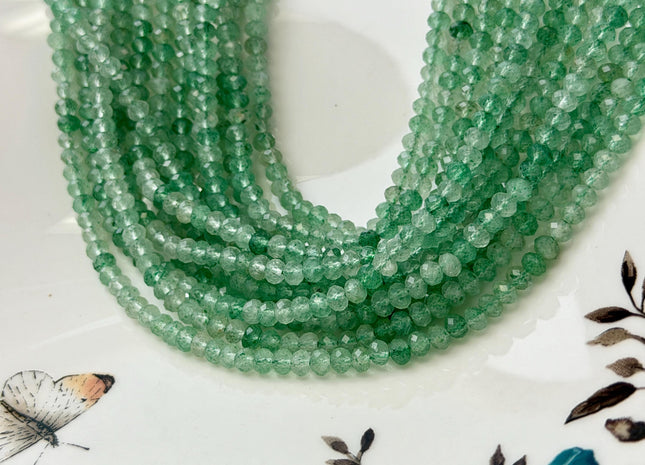 3x4 mm Natural Faceted Rondelle Green Strawberry Quartz Gemstone Beads 15 Inches Strand #4846