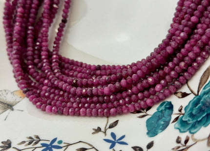 3x4mm Micro Faceted Rondelle Red Ruby Gemstone Beads 15 Inch Strand #4845